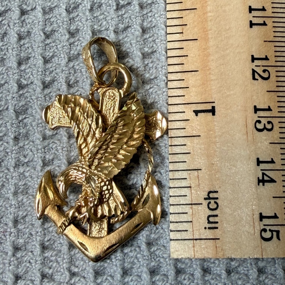 Vintage 14K Yellow Gold Eagle Anchor Pendant Nautical Navy Charm 7.32g Vtg 1986 - Picture 7 of 11